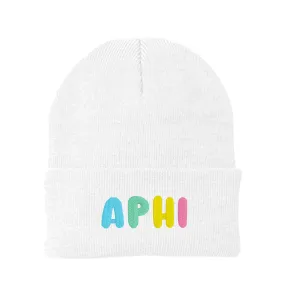 Alpha Phi Bubble Embroidered Beanie - APHI Pastel