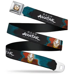 Avatar the Last Airbender Aang Face Close-Up Full Color Seatbelt Belt - AVATAR THE LAST AIRBENDER Aang Pose and Title Logo Blues/White Webbing