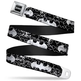 Batman Black Silver Seatbelt Belt - Batman Outlines Black/White Webbing