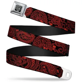 BD Wings Logo CLOSE-UP Full Color Black Silver Seatbelt Belt - Bandana/Skulls Black/Red Webbing