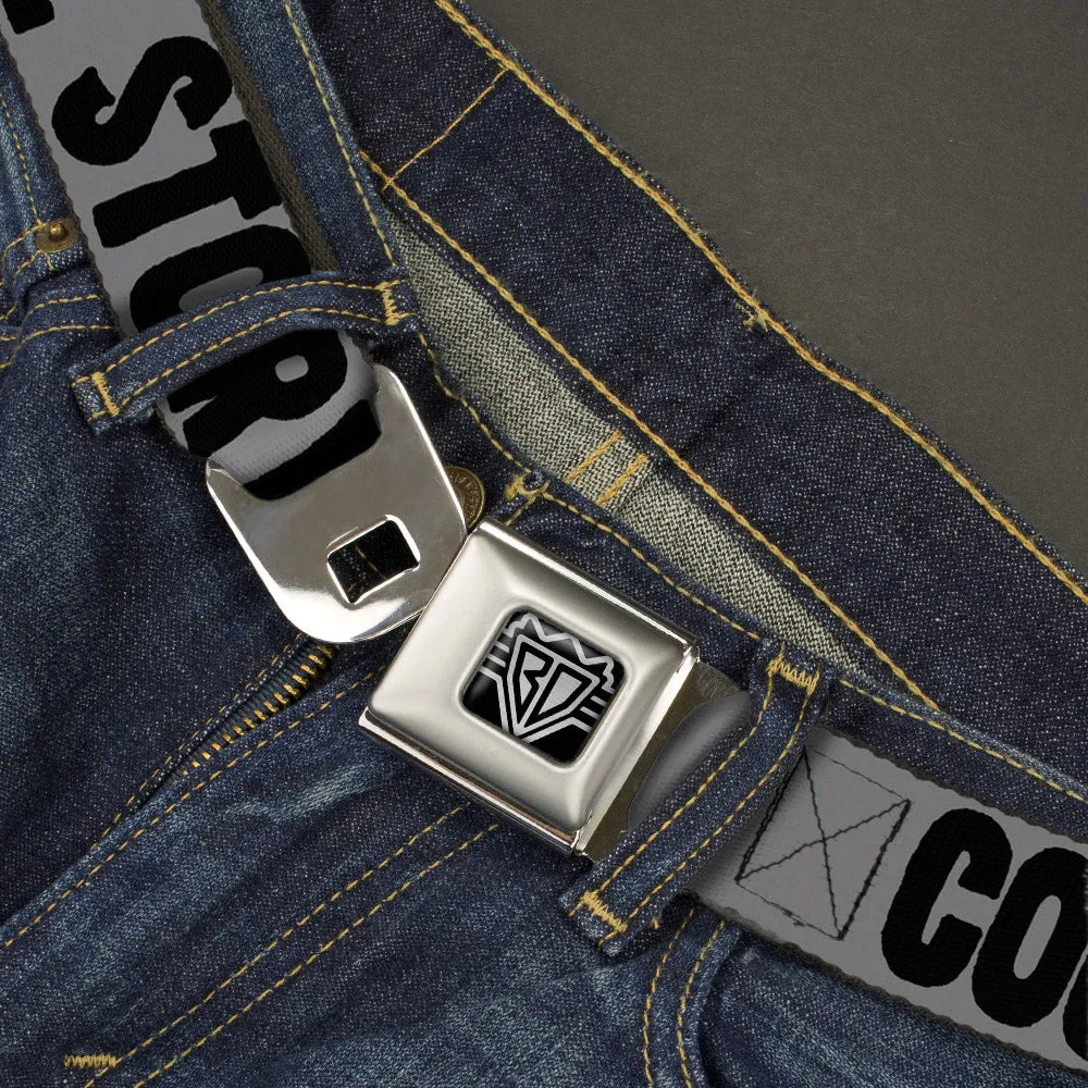 BD Wings Logo CLOSE-UP Full Color Black Silver Seatbelt Belt - COOL STORY BRO Gray/Black Webbing