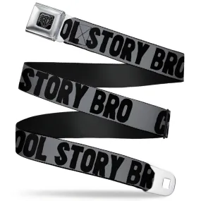 BD Wings Logo CLOSE-UP Full Color Black Silver Seatbelt Belt - COOL STORY BRO Gray/Black Webbing