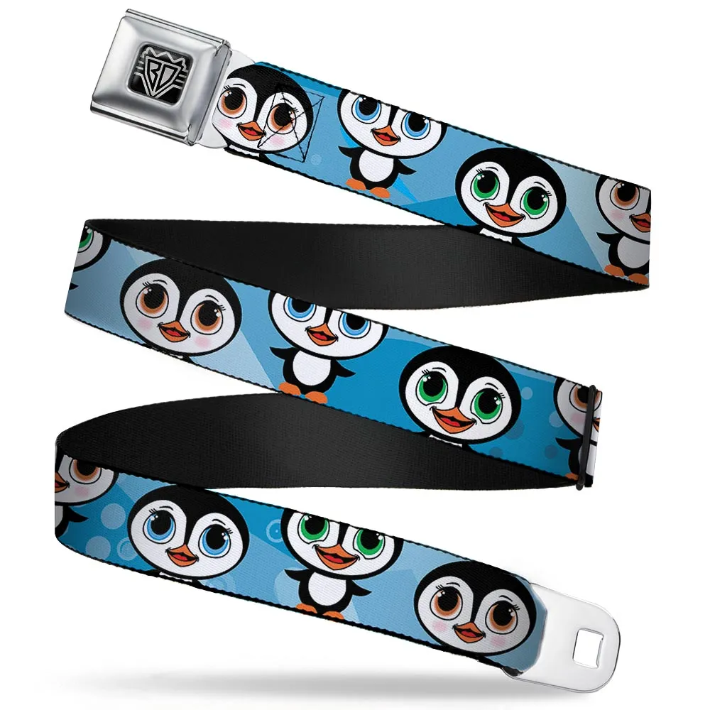 BD Wings Logo CLOSE-UP Full Color Black Silver Seatbelt Belt - Cute Penguins Blue Bubbles Webbing