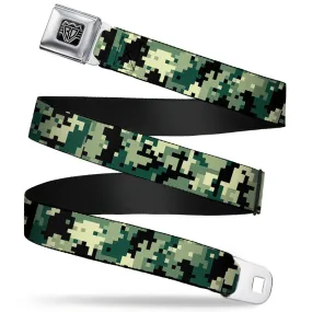 BD Wings Logo CLOSE-UP Full Color Black Silver Seatbelt Belt - Digital Camo Webbing