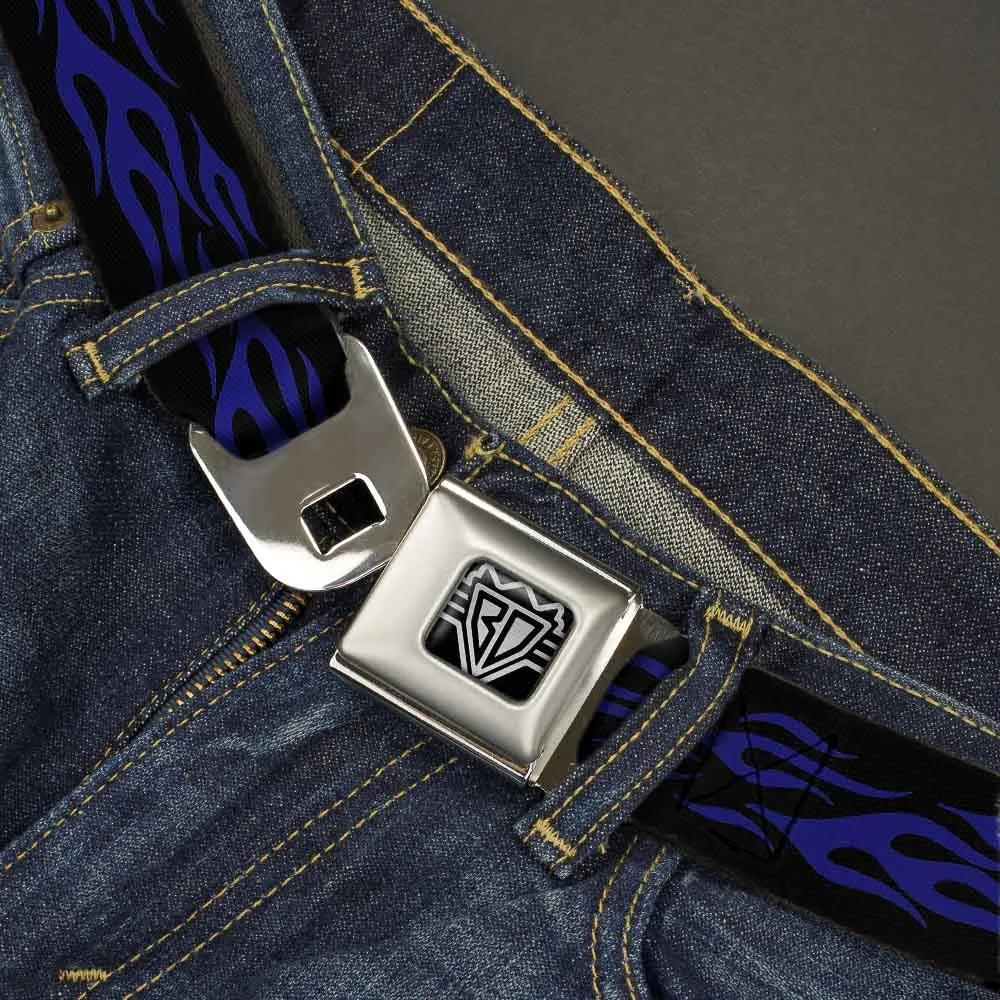 BD Wings Logo CLOSE-UP Full Color Black Silver Seatbelt Belt - Flame Blue Webbing