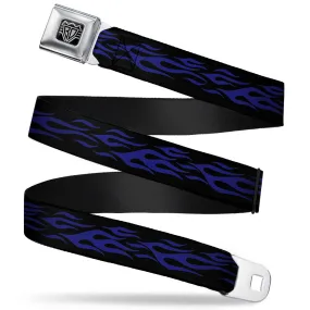 BD Wings Logo CLOSE-UP Full Color Black Silver Seatbelt Belt - Flame Blue Webbing