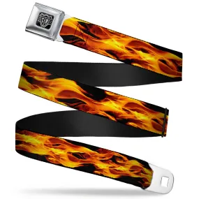 BD Wings Logo CLOSE-UP Full Color Black Silver Seatbelt Belt - Flames Vivid Black/Orange Webbing