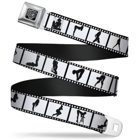 BD Wings Logo CLOSE-UP Full Color Black Silver Seatbelt Belt - Girls Posing Film Strip White/Black Webbing