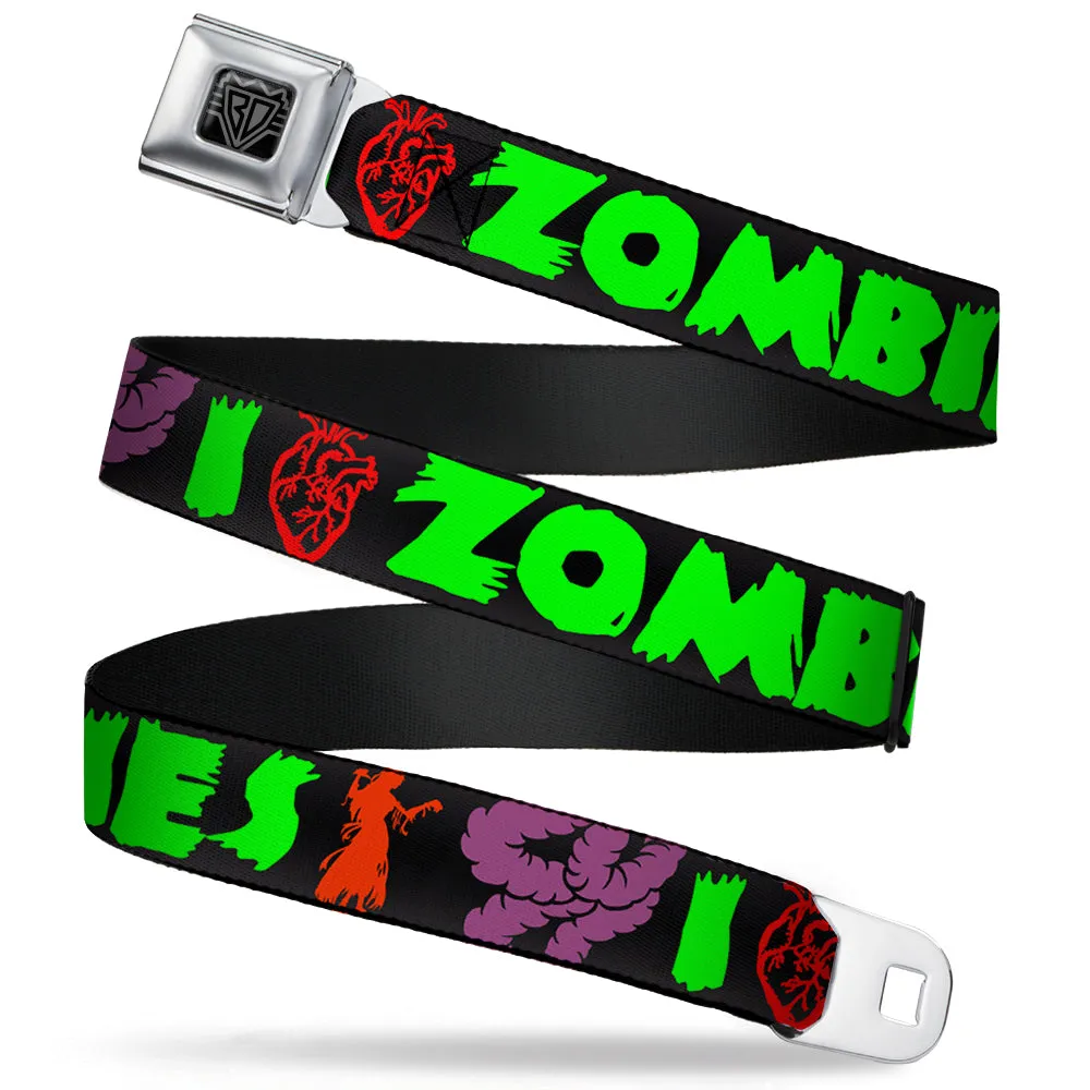 BD Wings Logo CLOSE-UP Full Color Black Silver Seatbelt Belt - I Heart Zombies Webbing