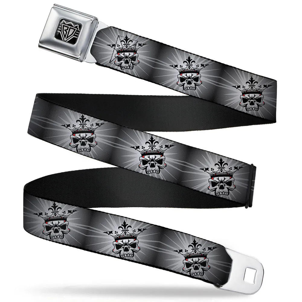 BD Wings Logo CLOSE-UP Full Color Black Silver Seatbelt Belt - King Skull Blocks/Rays Grays Webbing