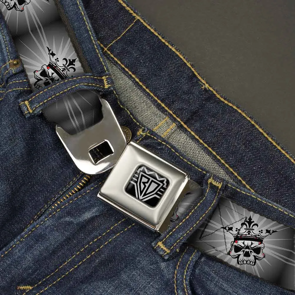 BD Wings Logo CLOSE-UP Full Color Black Silver Seatbelt Belt - King Skull Blocks/Rays Grays Webbing