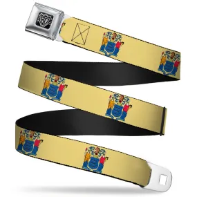 BD Wings Logo CLOSE-UP Full Color Black Silver Seatbelt Belt - New Jersey Flag Webbing