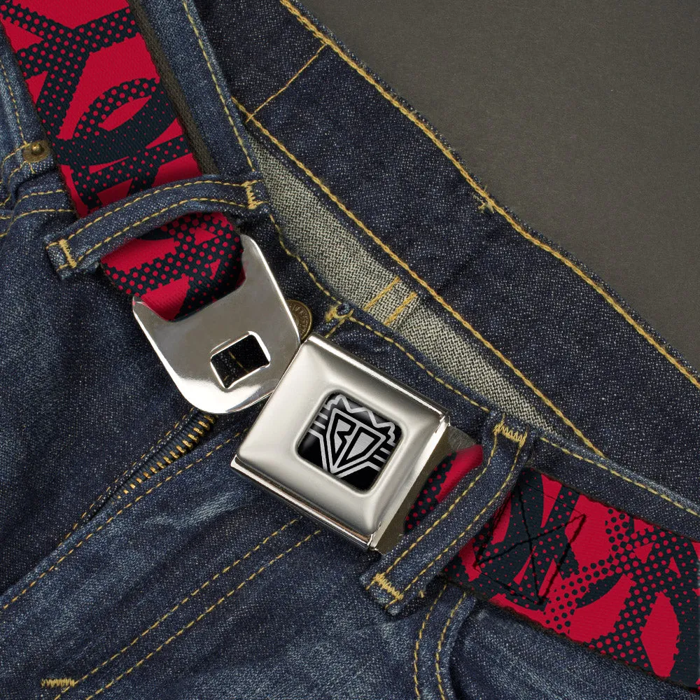 BD Wings Logo CLOSE-UP Full Color Black Silver Seatbelt Belt - Peace Dots Black/Fuchsia Webbing