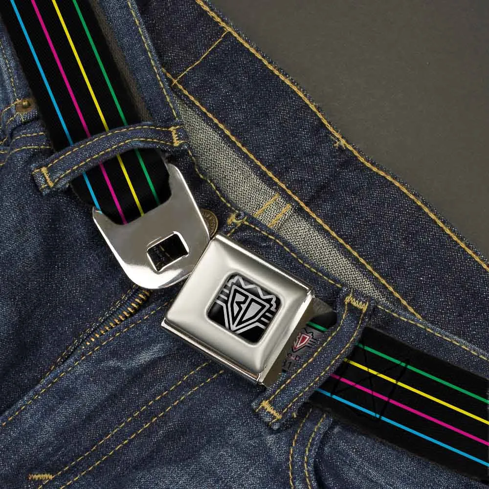 BD Wings Logo CLOSE-UP Full Color Black Silver Seatbelt Belt - Pinstripes Black/Multi Color Webbing