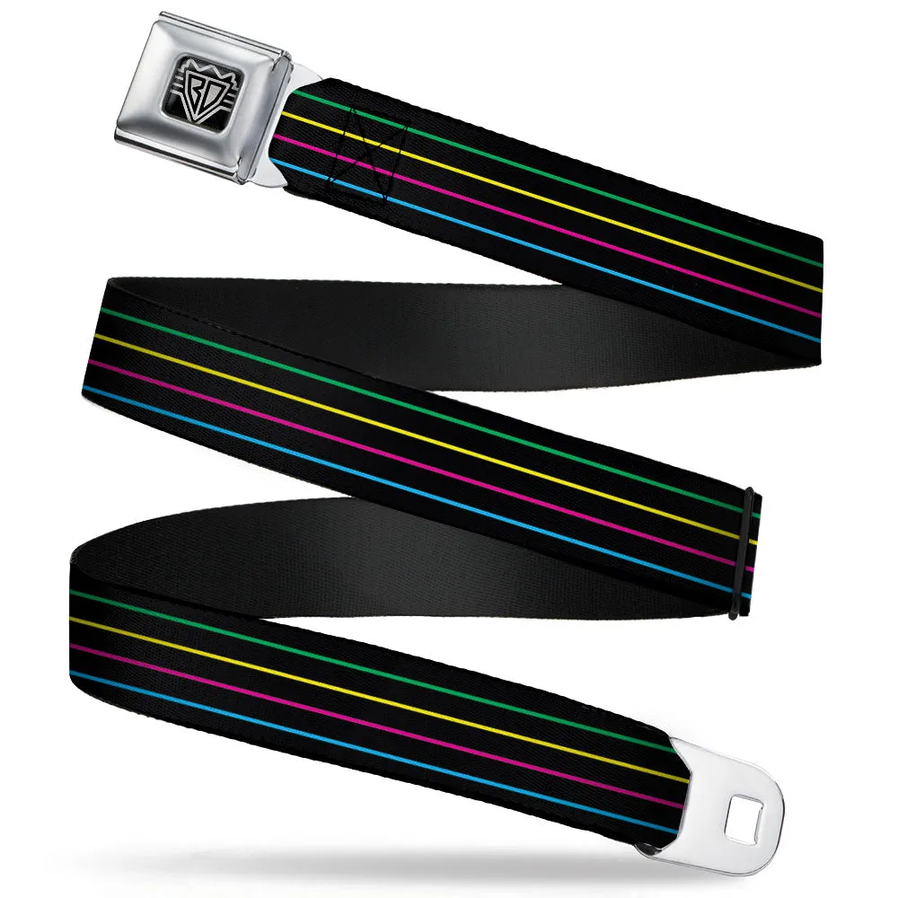 BD Wings Logo CLOSE-UP Full Color Black Silver Seatbelt Belt - Pinstripes Black/Multi Color Webbing