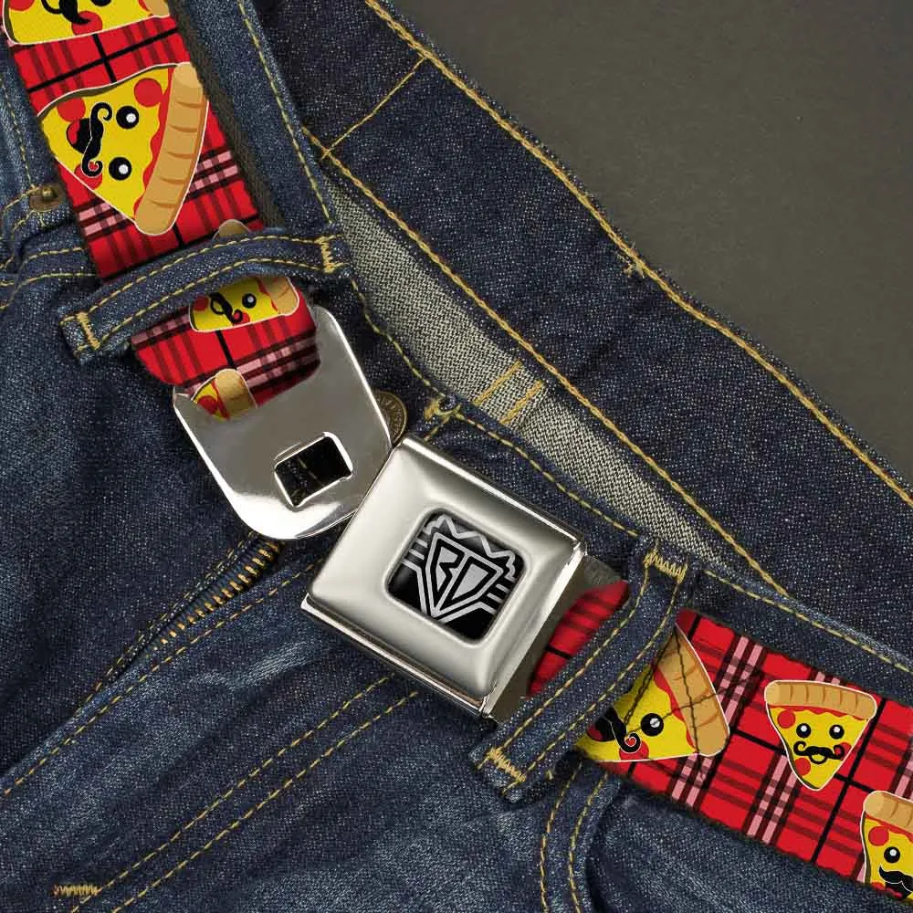 BD Wings Logo CLOSE-UP Full Color Black Silver Seatbelt Belt - Pizza Man Plaid Red Webbing