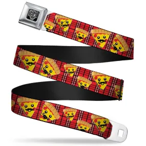 BD Wings Logo CLOSE-UP Full Color Black Silver Seatbelt Belt - Pizza Man Plaid Red Webbing