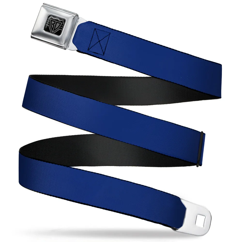 BD Wings Logo CLOSE-UP Full Color Black Silver Seatbelt Belt - Royal Blue Print Webbing