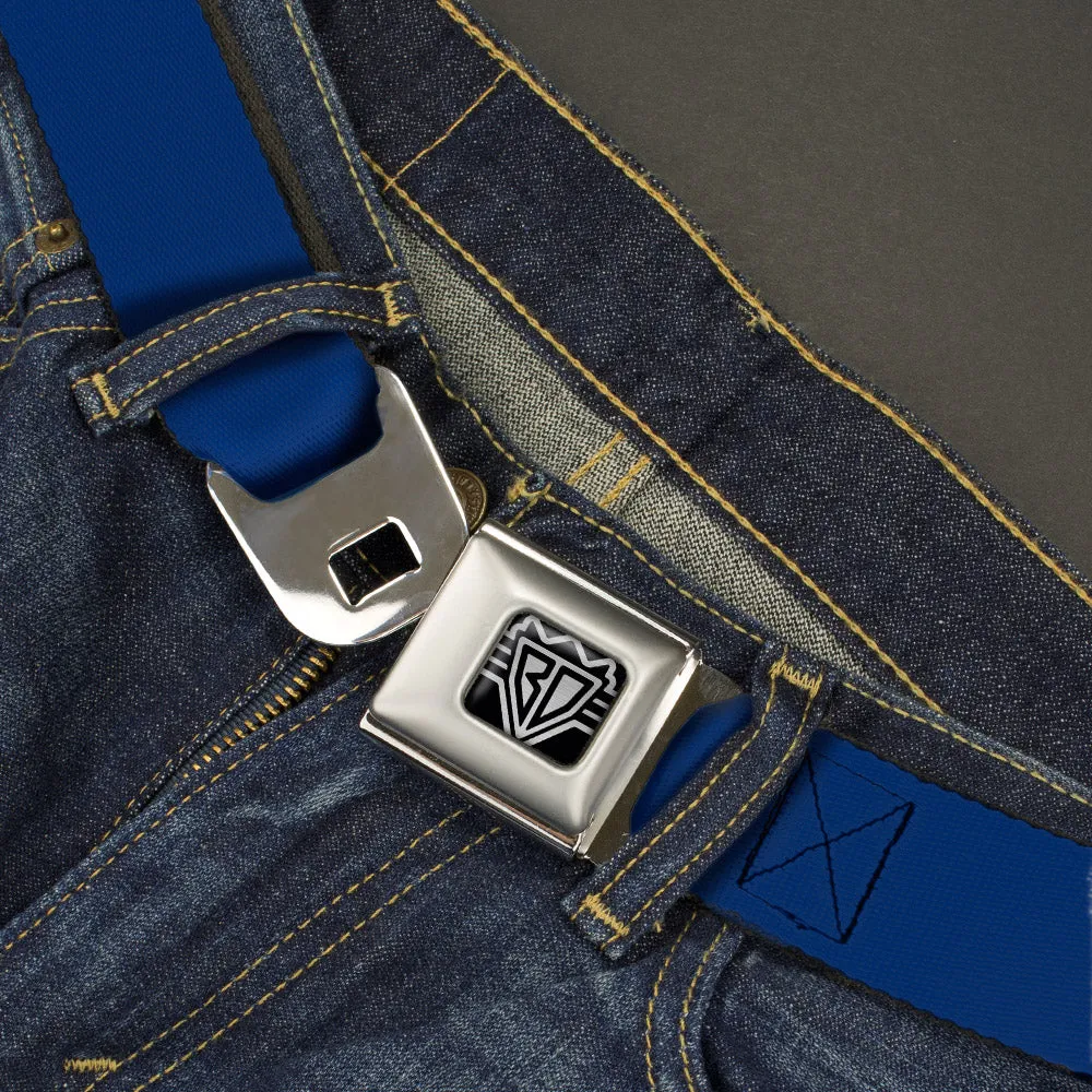 BD Wings Logo CLOSE-UP Full Color Black Silver Seatbelt Belt - Royal Blue Print Webbing