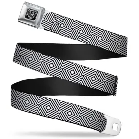 BD Wings Logo CLOSE-UP Full Color Black Silver Seatbelt Belt - Square Lines White/Black Webbing