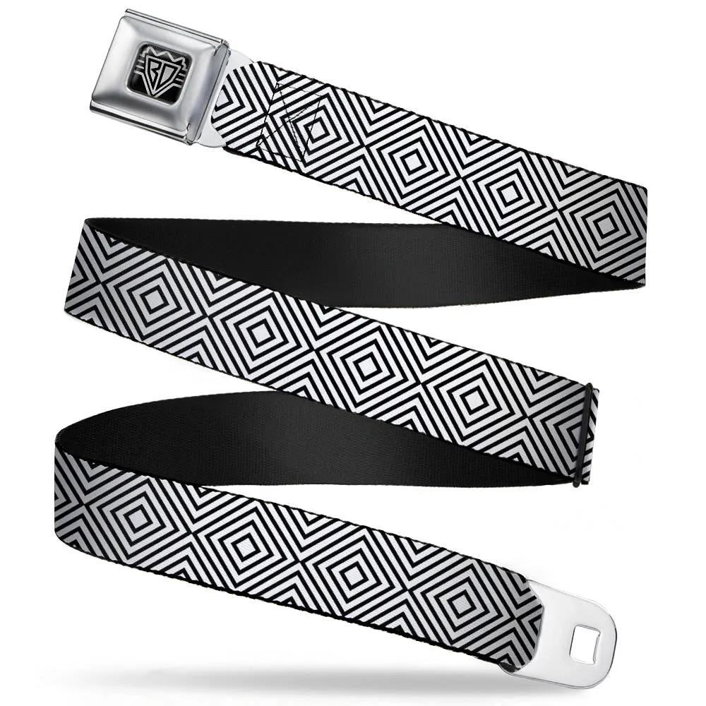 BD Wings Logo CLOSE-UP Full Color Black Silver Seatbelt Belt - Square Lines White/Black Webbing