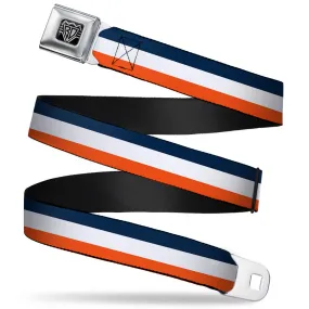 BD Wings Logo CLOSE-UP Full Color Black Silver Seatbelt Belt - Stripe Navy/White/Orange Webbing