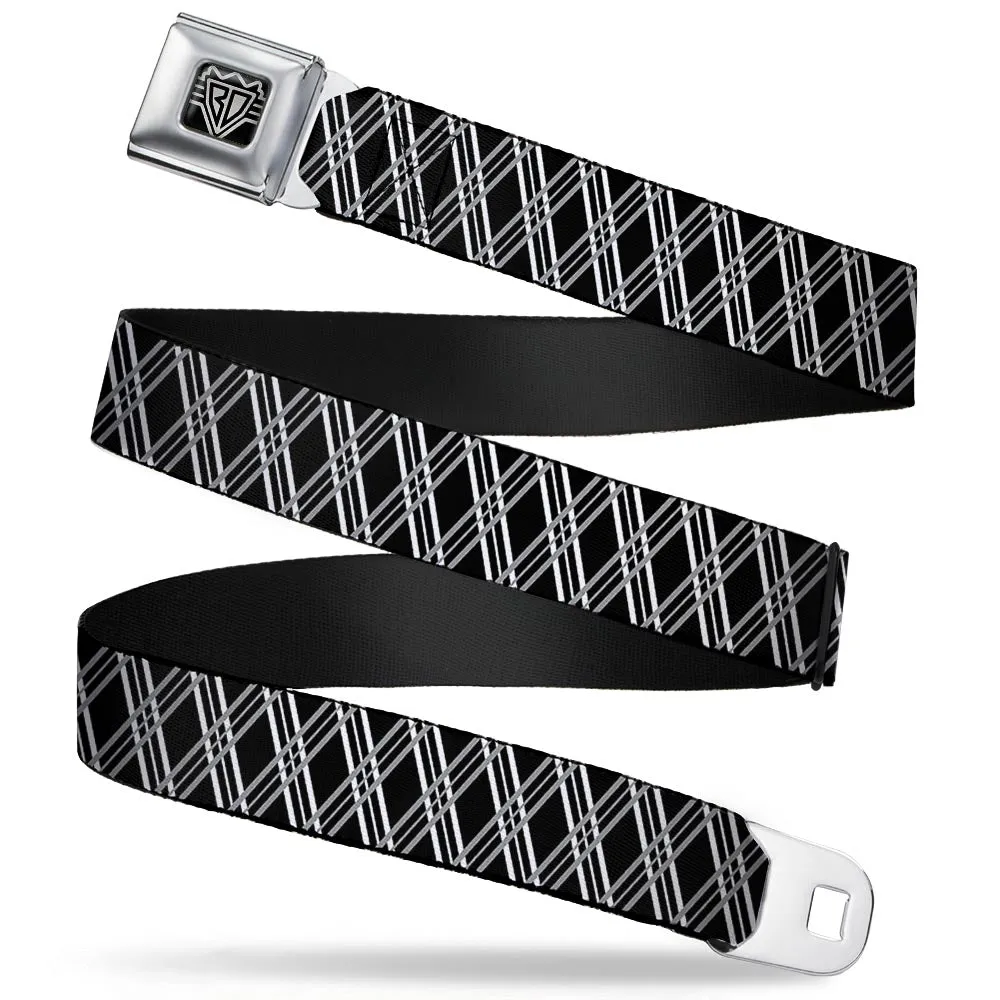 BD Wings Logo CLOSE-UP Full Color Black Silver Seatbelt Belt - Zig Zag Black/Gray/White Webbing