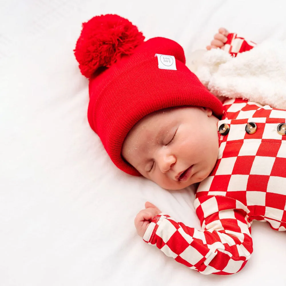 Beanie with Pom - Cherry Red