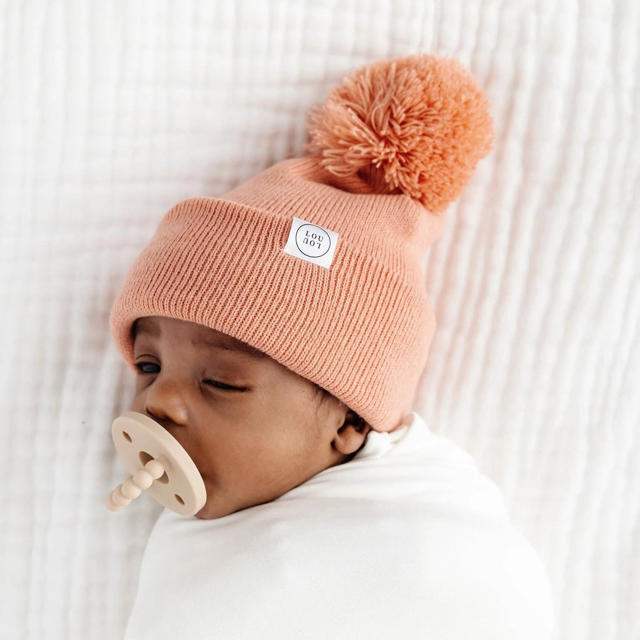 Beanie with Pom - Salmon Pink: Infant