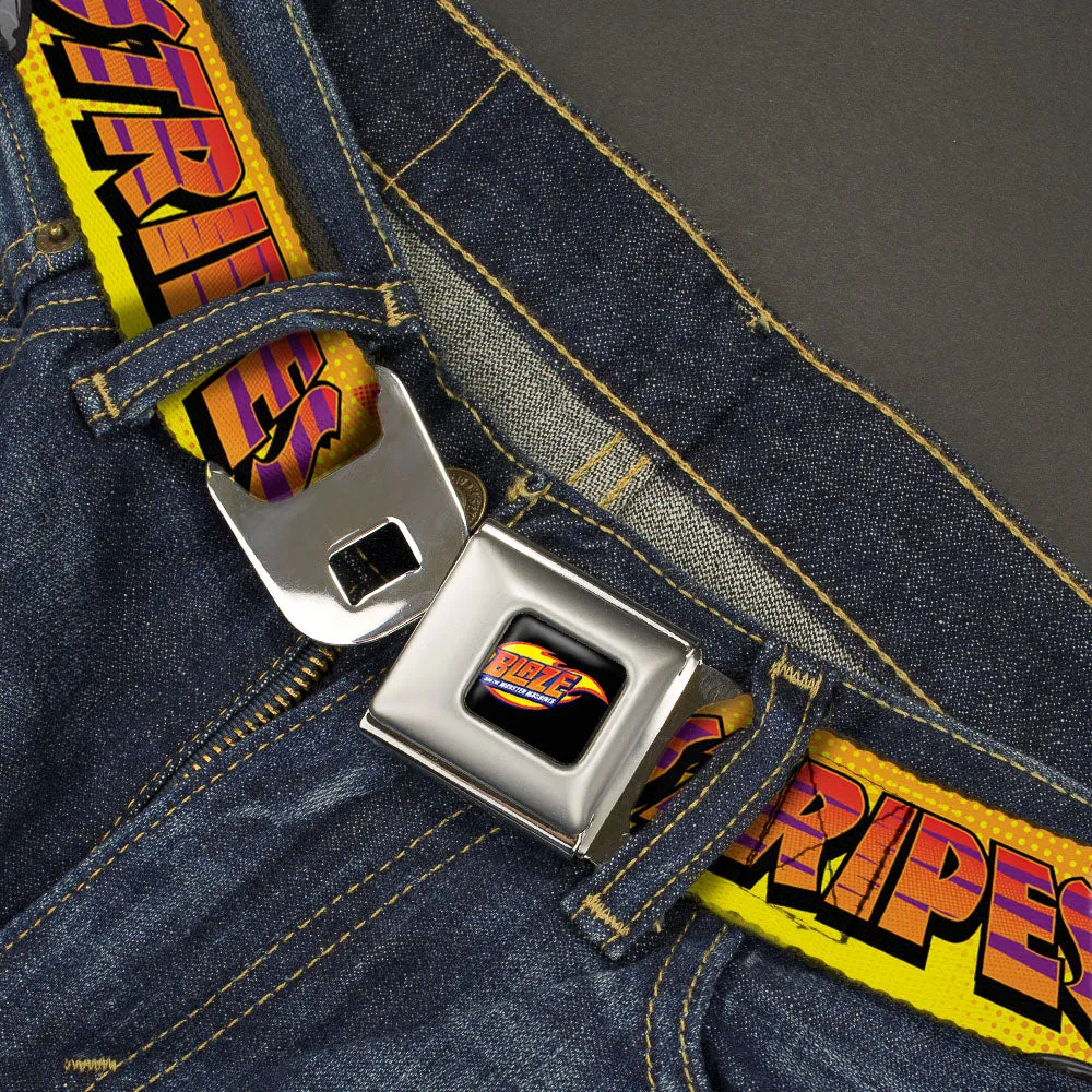 BLAZE AND THE MONSTER MACHINES Logo Full Color Black/Orange/Yellow/Purple Seatbelt Belt - 4-Trucks/Names Halftone Pop Art Red/Multi Color Webbing