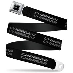 CHARGER Text Seatbelt Belt - CHARGER Double Repeat Black/Gray Webbing