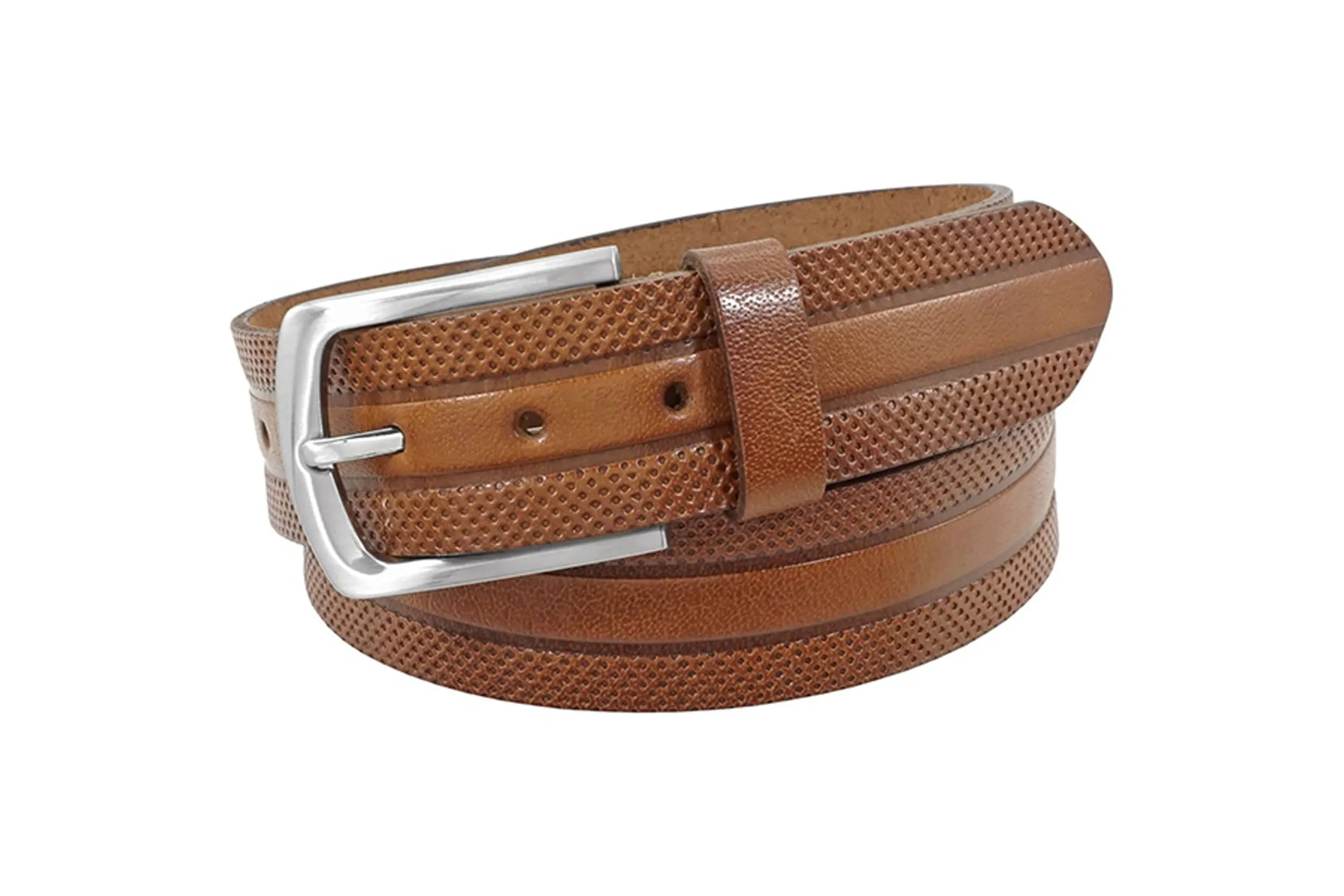 Cognac Leather Strap Belt With Embossed Design