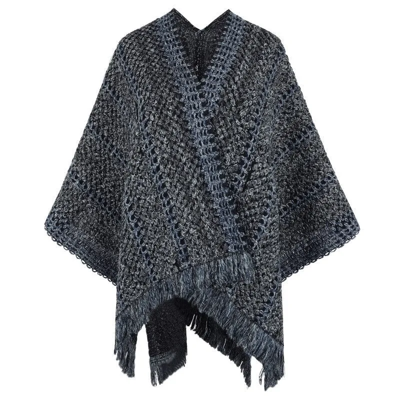 Contrast Color Tassled Knitted Shawl Scarf