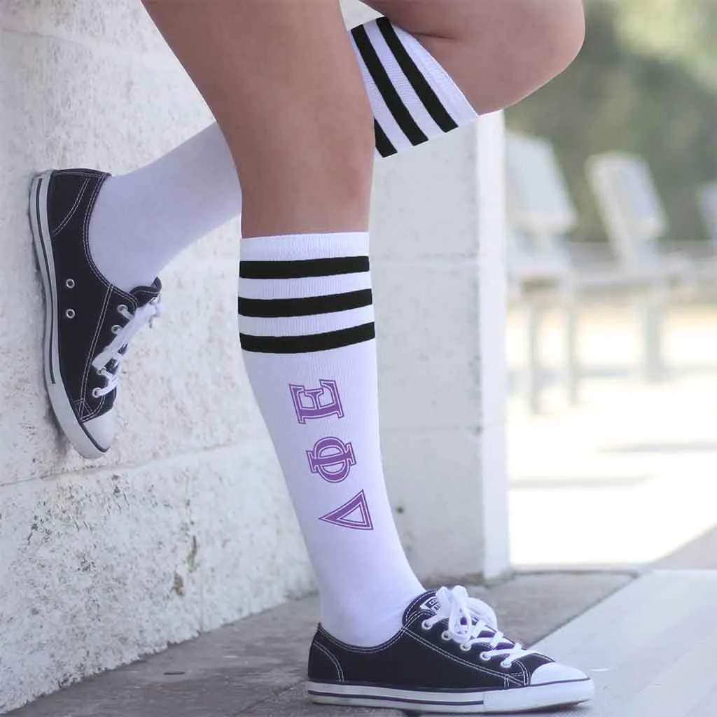 Delta Phi Epsilon Printed Striped Knee High Socks