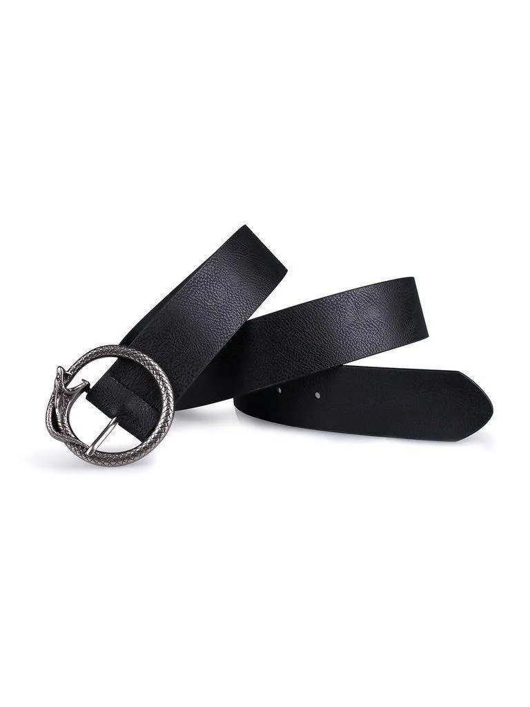 Faux Leather Circle Buckle Belt