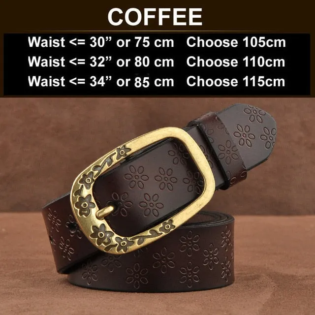 Floral Engrave Genuine Leather Vintage Belt