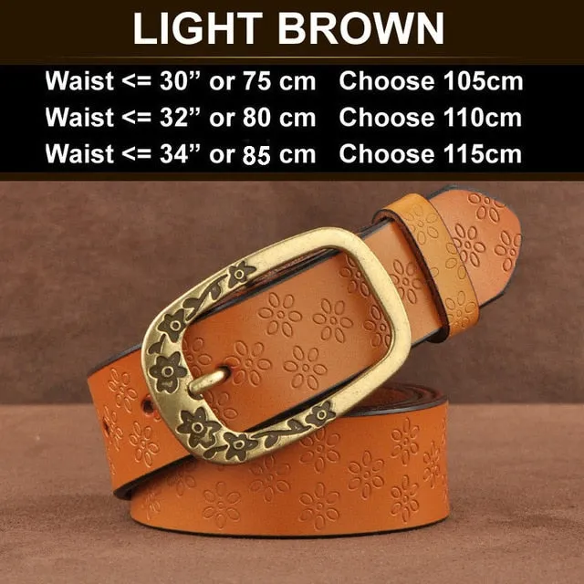 Floral Engrave Genuine Leather Vintage Belt