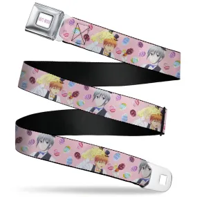 FRUITS BASKET Title Logo Full Color White/Purple Seatbelt Belt - Fruits Basket Kyo and Yuki Easter Themed Animage Poster Pose Pink Webbing