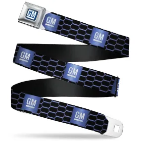 GM Bug Logo Full Color Blue Gradient/White Seatbelt Belt - GM Bug Logo Honeycomb Grill Black/Blues/White Webbing