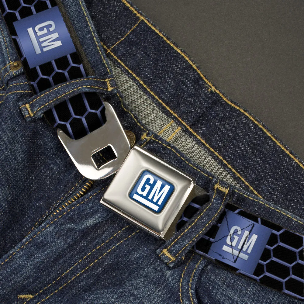 GM Bug Logo Full Color Blue Gradient/White Seatbelt Belt - GM Bug Logo Honeycomb Grill Black/Blues/White Webbing