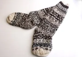 Grey and White Multicolored Pure Woolen Knee High Socks