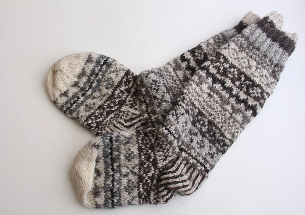 Grey and White Multicolored Pure Woolen Knee High Socks