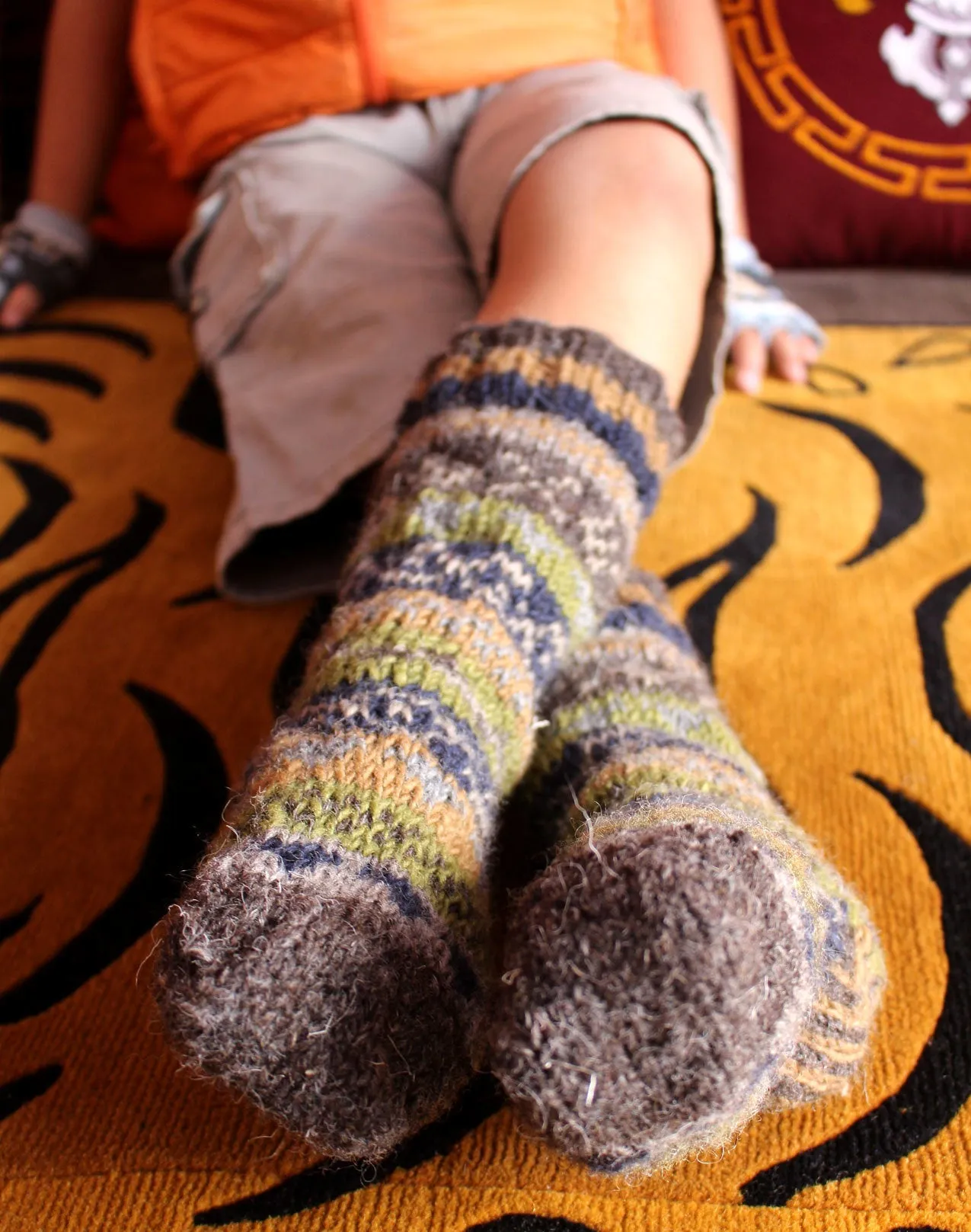 Hand Knit  Multicolored Childrens Woolen Socks