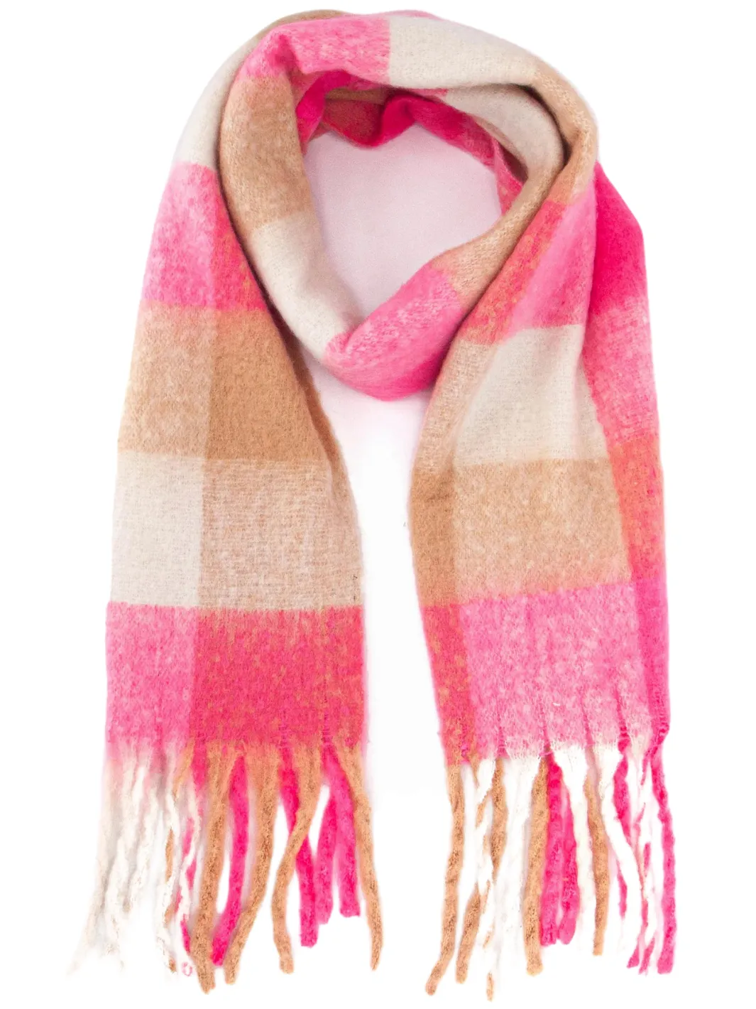 Heavyweight Check Print Scarf - Pink