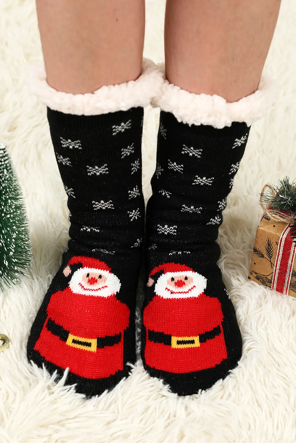 Holiday Socks for Women Christmas Cartoon Pattern Woolen Knit Socks