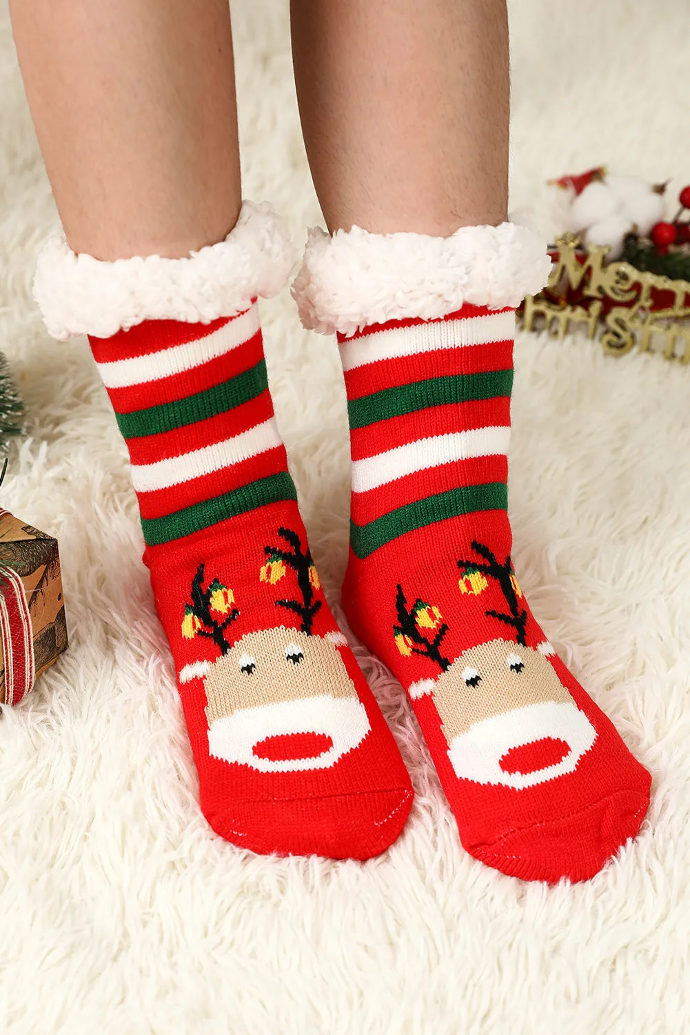 Holiday Socks for Women Christmas Cartoon Pattern Woolen Knit Socks