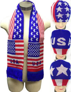 knitted beanie hat/scarve set assorted usa design Case of 12