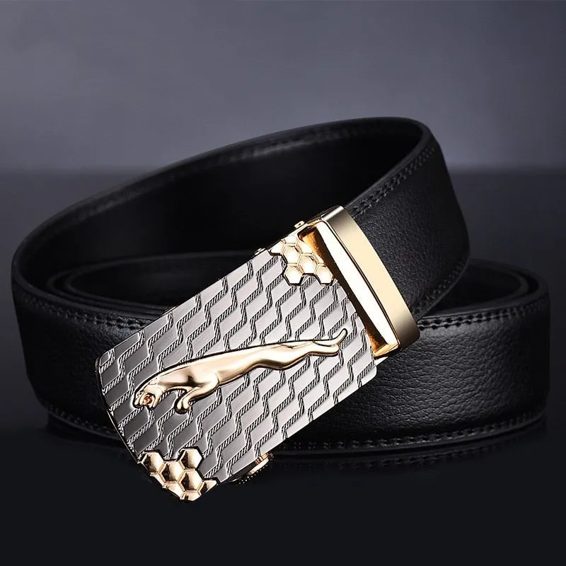 Leaping Jaguar Buckle Genuine Leather Belt