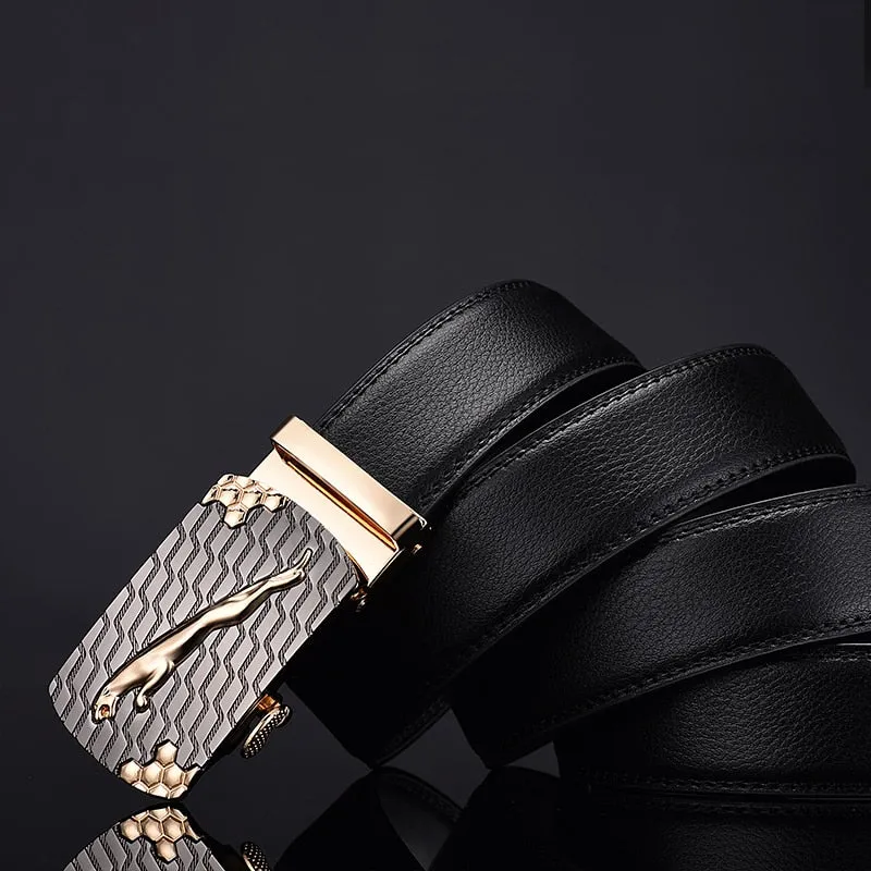 Leaping Jaguar Buckle Genuine Leather Belt