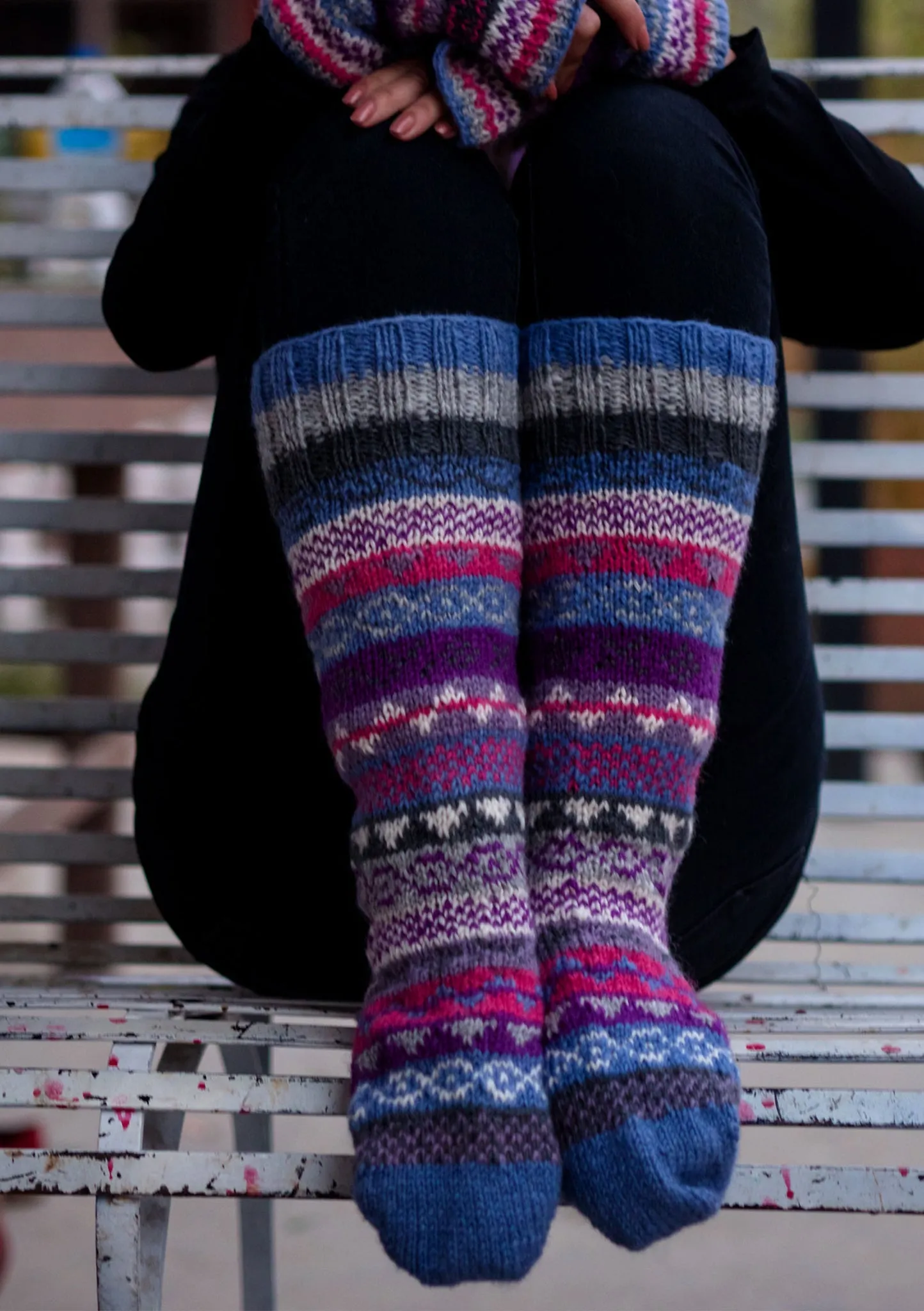 Light Blue Multicolored Pure Wool Socks